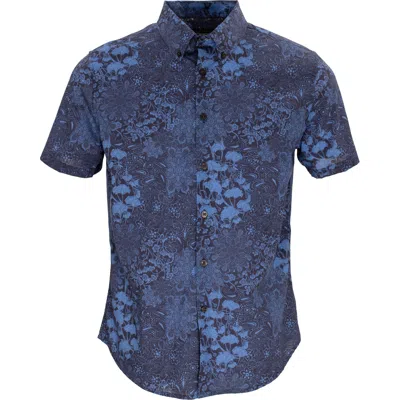 Lords Of Harlech Tim Paisley Floral Navy Shirt In Blue