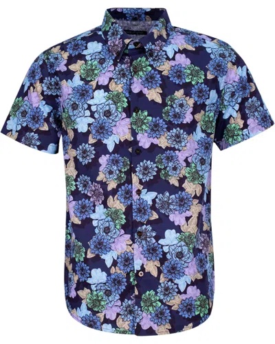 Lords Of Harlech Men's Blue Tim Snap Floral Shirt - Navy