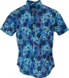 Lords Of Harlech Men's Blue / White / Pink Tim Hibiscus Garden Shirt In Blue In Blue/white/pink