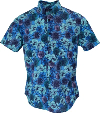 Lords Of Harlech Men's Blue / White / Pink Tim Hibiscus Garden Shirt In Blue In Blue/white/pink