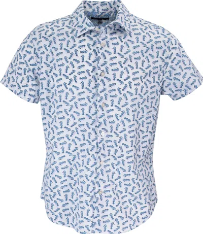 Lords Of Harlech Men's Blue / White Scott Swimming Seahorses Shirt In White In Blue/white