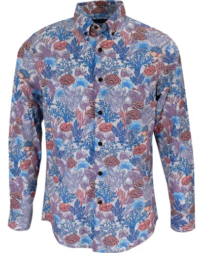 Lords Of Harlech Men's Blue / Yellow / Orange Morris Coral Garden Shirt In Pumice In Blue/yellow/orange