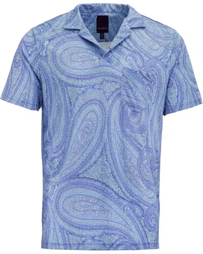 Lords Of Harlech Men's Bobby Wild Paisley Oxford Merino Jersey Collared Shirt - Blue