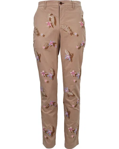 Lords Of Harlech Men's Brown Charles Flower Embroidery Pant - Sand