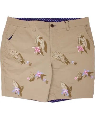 Lords Of Harlech Men's Brown Edward Flower Embroidery Short - Sand