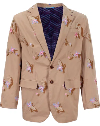 Lords Of Harlech Men's Brown Julius Flower Embroidery Blazer - Sand