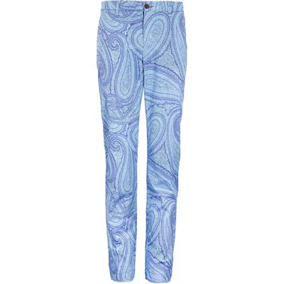 Lords Of Harlech Men's Caspian Wild Paisley Oxford Stretch Cotton Chino Pant - Blue