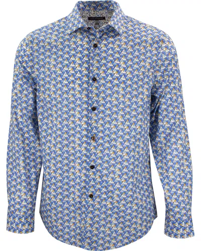 Lords Of Harlech Nigel Triangles Blue Shirt In Gold/blue/white