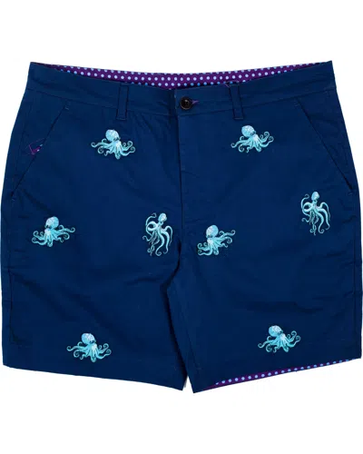 Lords Of Harlech Men's Green / Blue Edward Octopus Embroidery Shorts - Blue In Green/blue