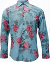 Lords Of Harlech Men's Green / Blue / Grey Nigel Floating Forna Shirt In Nile In Green/blue/grey