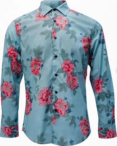 Lords Of Harlech Men's Green / Blue / Grey Nigel Floating Forna Shirt In Nile In Green/blue/grey