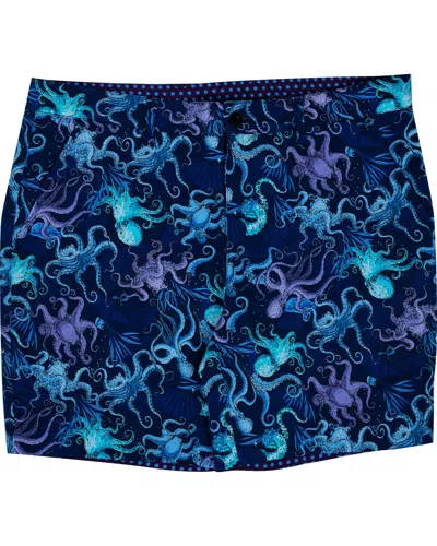 Lords Of Harlech Men's Green / Blue / Pink Edward Octopus Party Shorts - Navy In Green/blue/pink