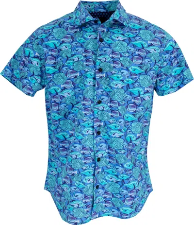 Lords Of Harlech Men's Green / Blue / Pink George Fish Skool Shirt In Lagoon In Green/blue/pink