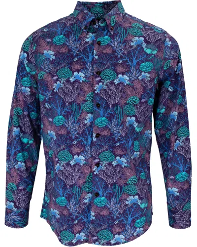 Lords Of Harlech Men's Green / Blue / Pink Morris Coral Garden Shirt In Purple In Green/blue/pink