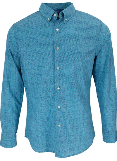 Lords Of Harlech Morris Fish Geo Shirt In Lagoon In Blue