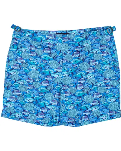 Lords Of Harlech Men's Green / Blue / Pink Pool Fish Skool Swim Short - Blue In Green/blue/pink