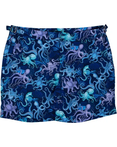 Lords Of Harlech Men's Green / Blue / Pink Pool Octopus Party Swim Short - Navy In Green/blue/pink