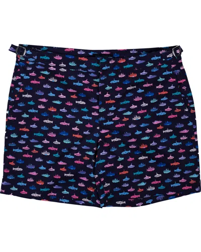 Lords Of Harlech Men's Green / Blue / Pink Pool Subs Swim Short - Navy In Green/blue/pink