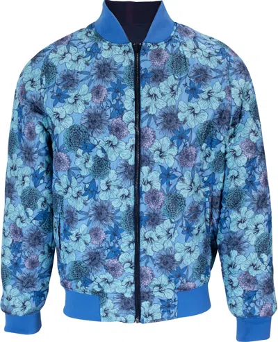 Lords Of Harlech Men's Green / Blue / Pink Ron Hibiscus Garden Reversible Bomber Jacket - Navy In Green/blue/pink