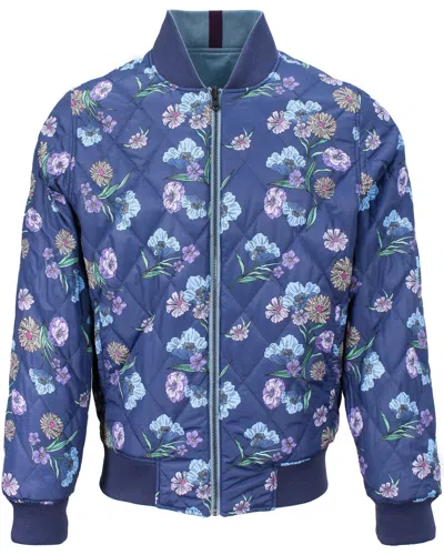 Lords Of Harlech Men's Green / Blue / Pink Ron Spaced Floral Reversible Bomber Jacket - Aegean In Green/blue/pink