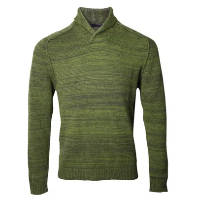 Lords Of Harlech Men's Green / Blue Sweet Shawl Neck Sweater In Olive In Green/blue