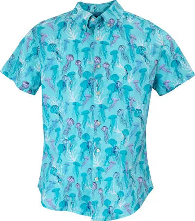 Lords Of Harlech Men's Green / Blue / White Tim Jellyfish Shirt In Lagoon In Green/blue/white