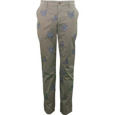Lords Of Harlech Men's Green Charles Embroidered Paisley Pant - Moss