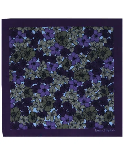 Lords Of Harlech Men's Green Hudson Dense Floral Merino Handkerchief  Pocket Square - Olive