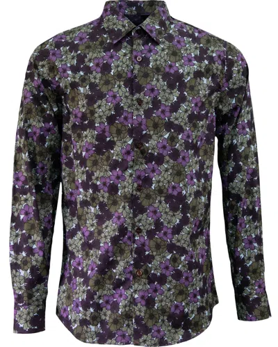 Lords Of Harlech Men's Green Nicoli Dense Floral Cotton Shirt - Olive