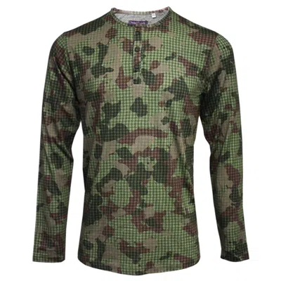 Lords Of Harlech Men's Green Norbert Henley In Olive Camo