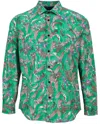 Lords Of Harlech Men's Green Norman Falling Flowers Shirt - Clover In Green