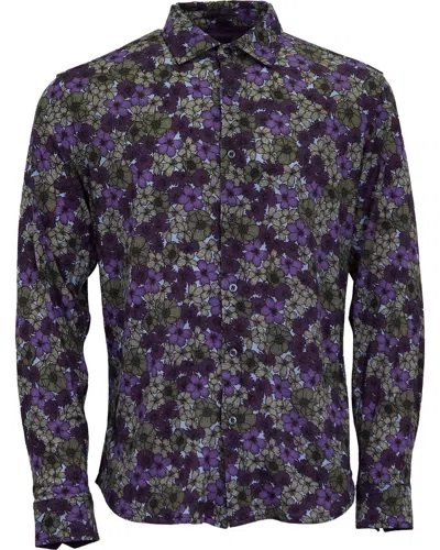 Lords Of Harlech Men's Green Sherlock Dense Floral Tailored Merino Shirt - Olive
