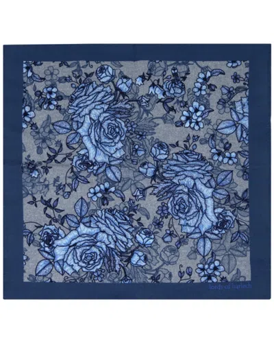 Lords Of Harlech Men's Grey Hudson Roma Floral Merino Handkerchief  Pocket Square - Flannel