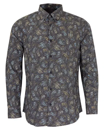 Lords Of Harlech Men's Grey Morris Madrid Paisley Shirt - Smoke In Gray