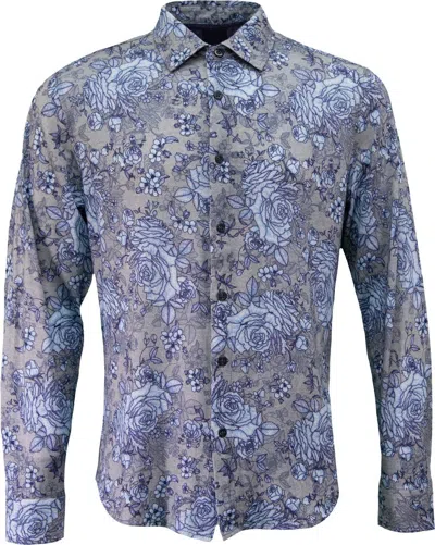 Lords Of Harlech Men's Grey Sherlock Roma Floral Tailored Merino Shirt - Flannel