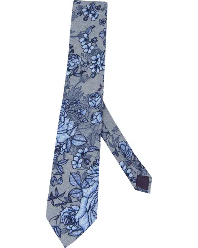 Lords Of Harlech Men's Grey Taddeo Roma Floral Merino Tie - Flannel In Gray