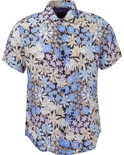 Lords Of Harlech Men's Landon Rough Floral Linen Shirt - Black