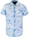 Lords Of Harlech Men's Landon Simple Leaves Linen Shirt - Blue In Blue