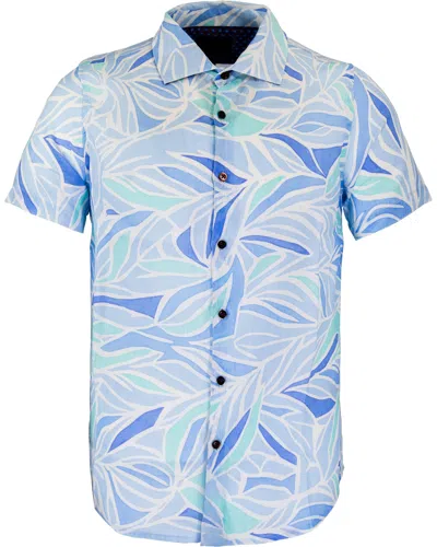 Lords Of Harlech Men's Landon Simple Leaves Linen Shirt - Blue