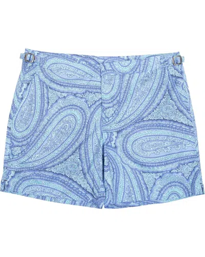 Lords Of Harlech Men's Neptune Paisley Oxford Tailored Swim Short - Blue