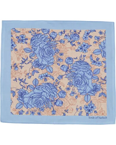 Lords Of Harlech Men's Neutrals / Blue Hudson Roma Floral Merino Handkerchief Pocket Square - Sand