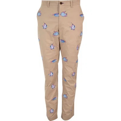 Lords Of Harlech Men's Neutrals / Blue / Pink Charles Fish Embroidery Pants - Sand In Blue/pink