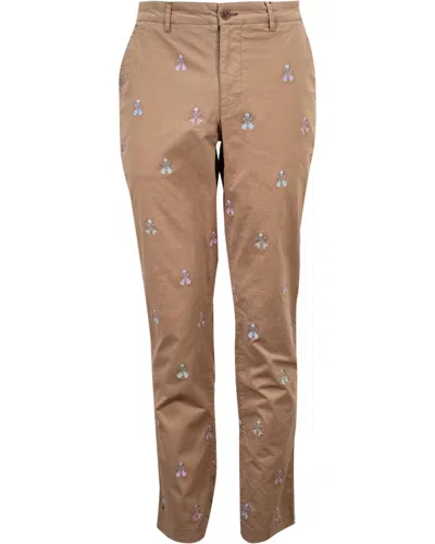 Lords Of Harlech Men's Neutrals / Blue / Pink Charles Rockskull Embroidery Pants - Tan In Blue/pink