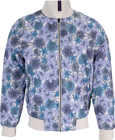 Lords Of Harlech Men's Neutrals / Blue / Pink Ron Hibiscus Garden Reversible Jacket - Pumice In Blue/pink