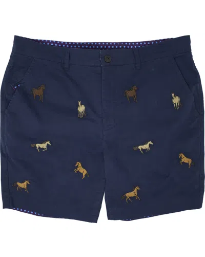 Lords Of Harlech Edward Horse Navy Embroidery Shorts In Blue