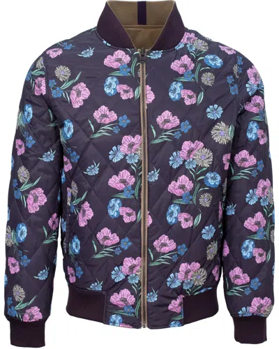 Lords Of Harlech Men's Neutrals / Pink / Purple Ron Spaced Floral Reversible Bomber Jacket - Tan In Pink/purple