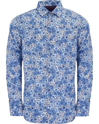 Lords Of Harlech Men's Nicoli Dense Floral Cotton Shirt - Blue