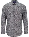 Lords Of Harlech Men's Norman Skull Paisley Shirt - Grey In Grey