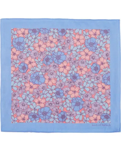Lords Of Harlech Men's Pink / Purple Hudson Dense Floral Merino Handkerchief Pocket Square - Pink In Multi