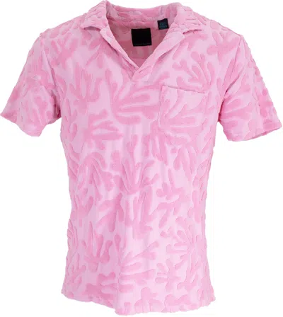Lords Of Harlech Johnny Coral Towel Polo Shirt In Pink In Pink/purple